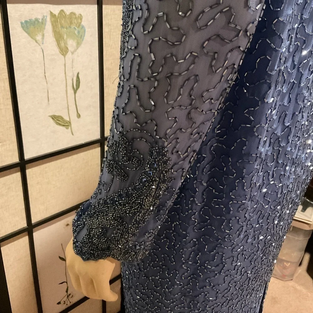NITELINE by Della Roufogali Vintage 100% Silk Beaded Cocktail Dress Size 8